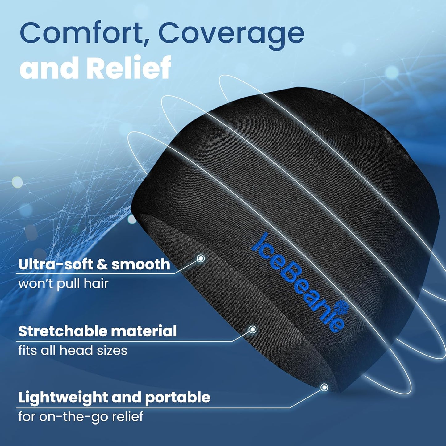 IceBeanie Migraine Relief Cap, As Seen on Shark Tank, Soft & Stretchy Gel Tension Headache Relief Cap, Extended Cooling Hangover Ice Hat, Odorless Head Wrap Ice Pack Wrap, Headache Migraine Mask
