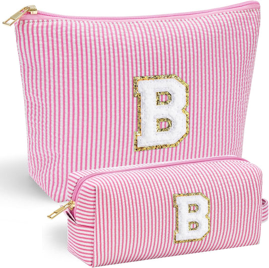 YOOLIFE Initial Cute Pink Makeup Bag Pouch Gift for Niece Sister Friend Female Her Mom | Birthday Gifts for Women Daughter Gifts | Cosmetic Travel Bag B