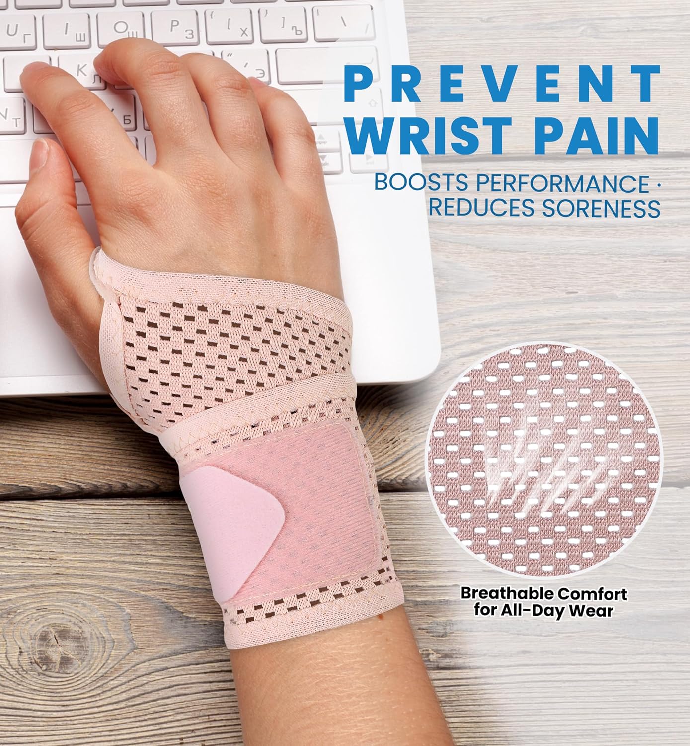 2-Pack Ultra-Thin Wrist Braces, Breathable Comfort Mesh Fabric Support for Pain Relief - Ideal for Carpal Tunnel, Tendonitis, Sports, Fitness and Daily Use - Adjustable Wrist Support (Pink)