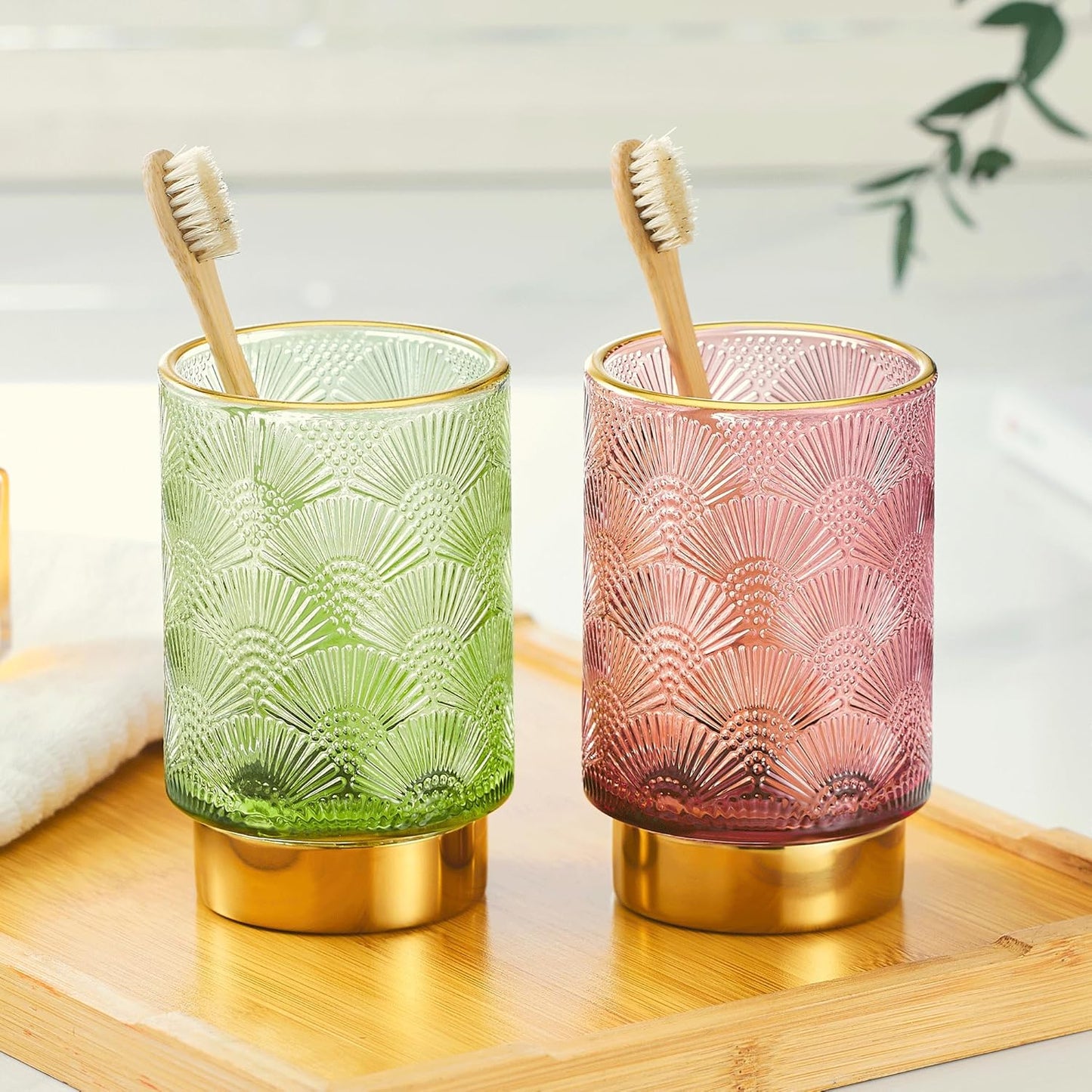 Makeup Brush Holder Organizer,Toothbrush Holders,Desk Pen Pencil Holder,Multifunctional Vintage Glass Brush Cup（A41-1-US）